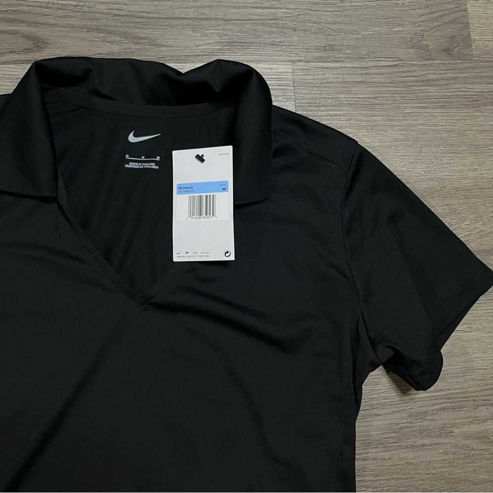 New Nike Womens Black V-Neck Polo Dri-Fit Size Medium - Picture 2 of 7